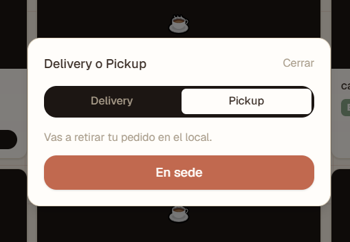 Modal de pickup: confirmar en sede